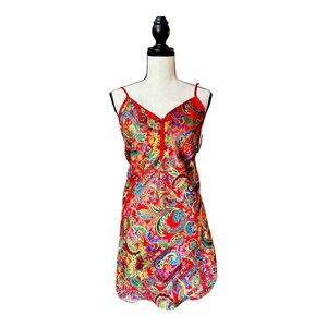 Vintage Inner Most Red Paisley Satin Slip Lingerie Dress M USA Fairy Y2k